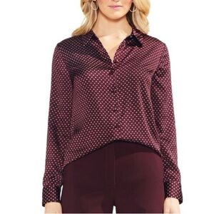 Vince Camuto Polka Dot Button-Down Blouse – Burgundy, Size XS